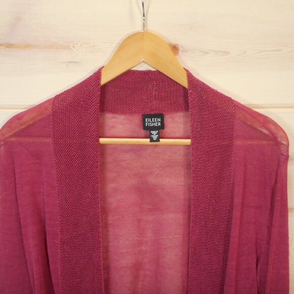 Eileen Fisher Women's size M Linen Blend Sheer Cardigan Raspberry Red - Picture 2 of 12